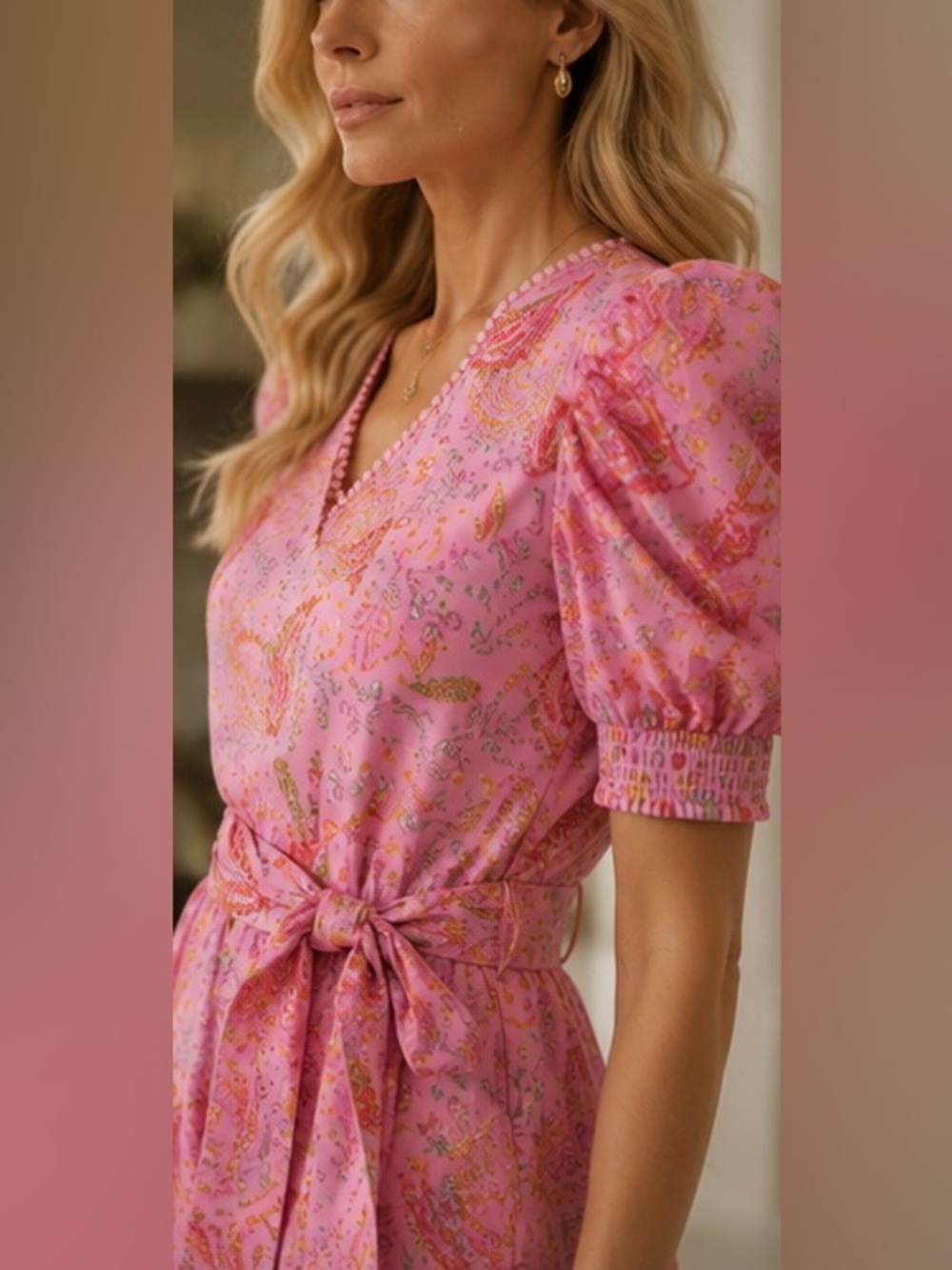 Hale Bob Elaina Cotton Poplin Paisley Mini Dress Pink XL NWT - Picture 4 of 5